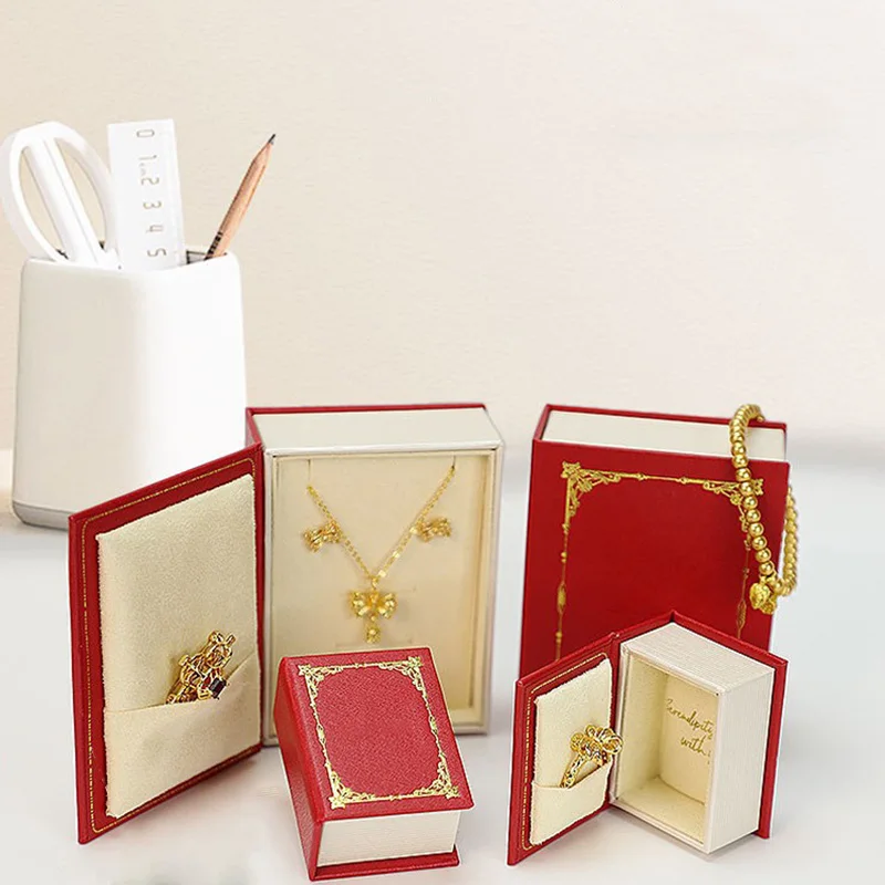Engagement Wedding Elegant Ring Box Book Shape Necklace Pendant Box Custom Logo Jewelry Packaging Ring Box