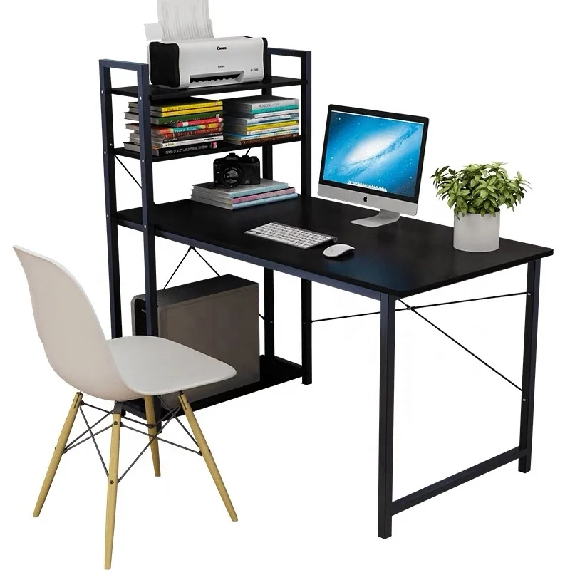 Black Frame H Style steel student computer desk table with bookshelf home office