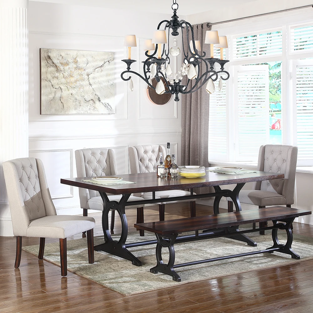 6pcs Custom Home Family Dining Room Furniture Luxury High End Traditional Wooden Dining Table Set