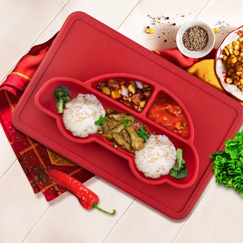 silicone lovely cartoon food plate for baby kids in dinner by Factory Customized High Quality