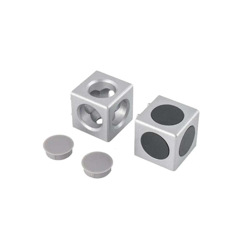 Wholesale Zinc Alloy 3 Ways Cube Connector with Cover Caps for 2020 Series Aluminum Profile Connecting Systems