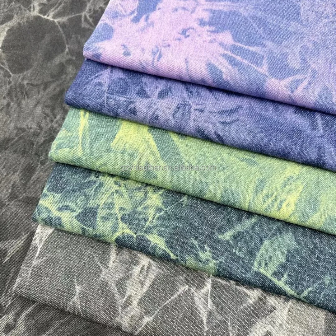 Hot Style 100% Cotton Tie-Dyed Denim Fabric Soft Colorful for Jeans Pants Dresses Bags and Shoes Making