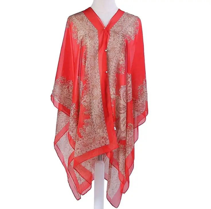 Summer Fashion Sexy Shawl Driving Beach Wraps Chiffon Beach Scarves Print Bikini Cover Ups Women Sunscreen Poncho Cape