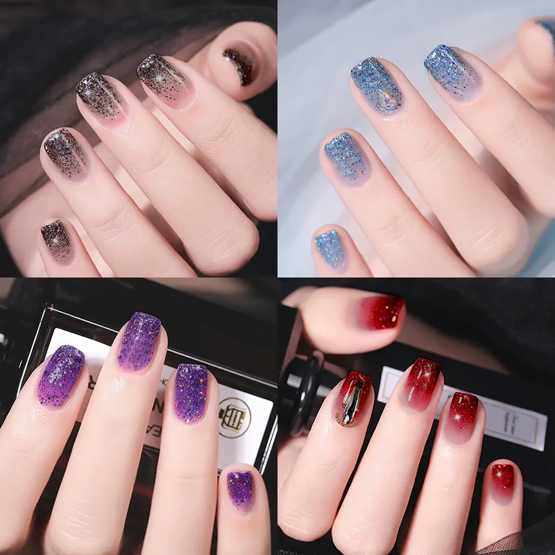 QSHY 12 Colors Flash Gel nail polish Private Label High shine nail art uv led reflective Glitter Starry Gel