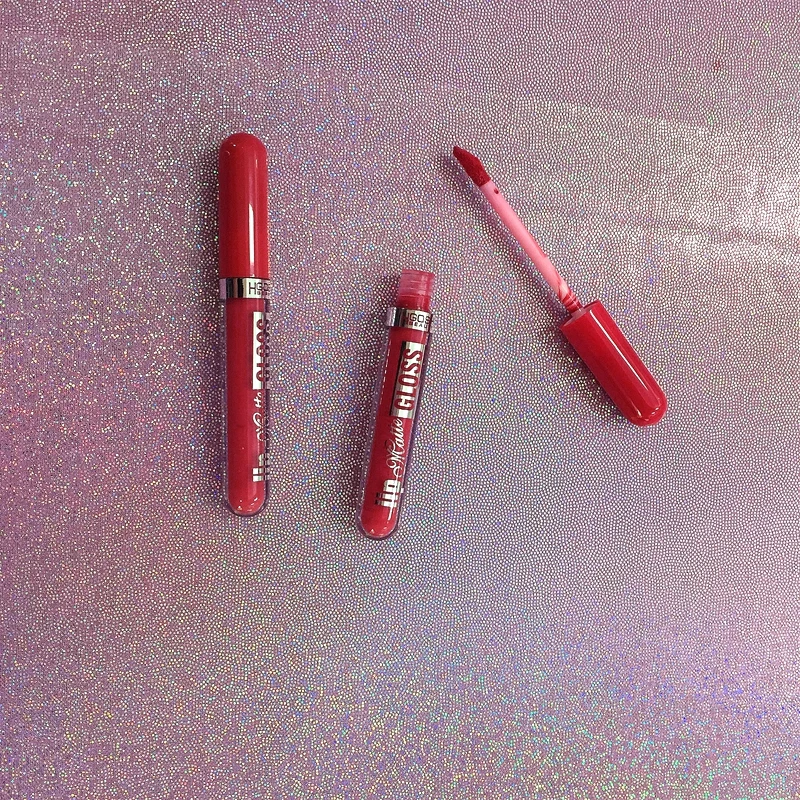 New 12 pc Sexy Red Customized Lip  gloss Cosmetics Set Display Sparkling Makeup Gifts for Girls and Women