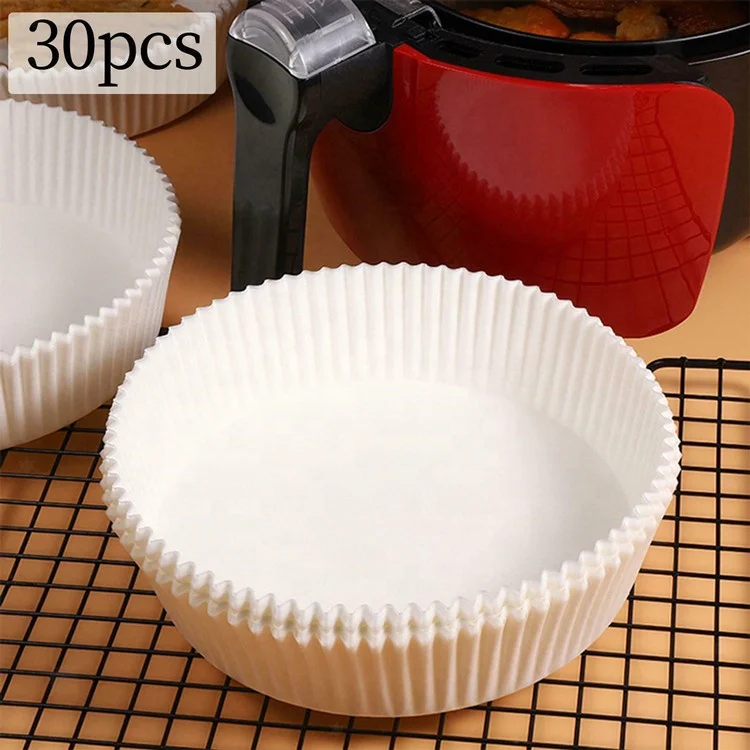 16cm 50pcs Non-stick Airfryer Paper Round Disposable Air Fryer Parchment Paper Liners Food Silicone Virgin Baking Paper Coated