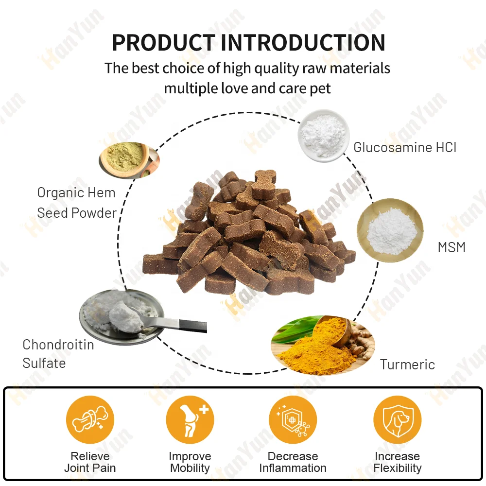 HANYUN OEM / ODM Pet Supplements Hip and Joint soft chews for Dogs Glucosamine, Chondroitin, MSM chewing tablets for the dogs