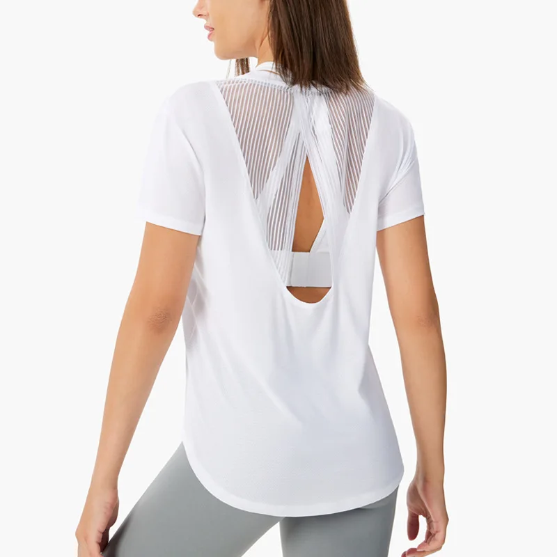 Aoyema Sports Short-Sleeved Women Loose Fitness Clothes Large Size Quick-Drying T-Shirt Yoga Tops Mesh Breathable Blouse