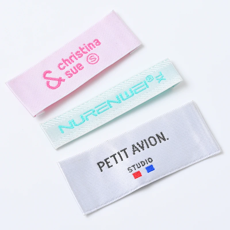 Hot Sale Custom End Fold Satin Woven Labels Logo Designs Jacquard Wash Care Labels and Hem Tags for Clothes