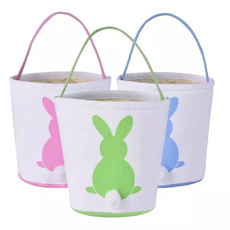 Hot Selling Monogram Personalized Easter Bunny Basket Big Capacity Canvas Blank Tote for Egg Hunts Supplies