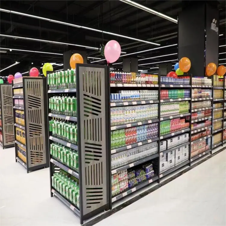 Customization Grocery Store Fixtures Retail Display Shelf Design Double Sided Supermarket Shelves