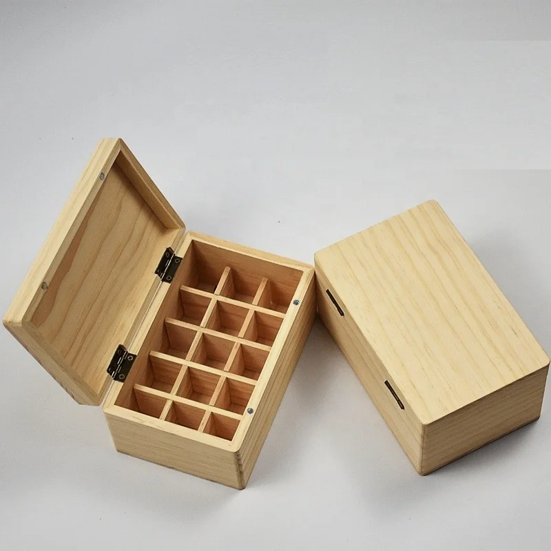 Eco-friendly Wooden Essential Oil Organizer Gift Box Wood Storage Box Case 5 ml 15 ml Bottles & 10 ml Adjustable Bottle Holder