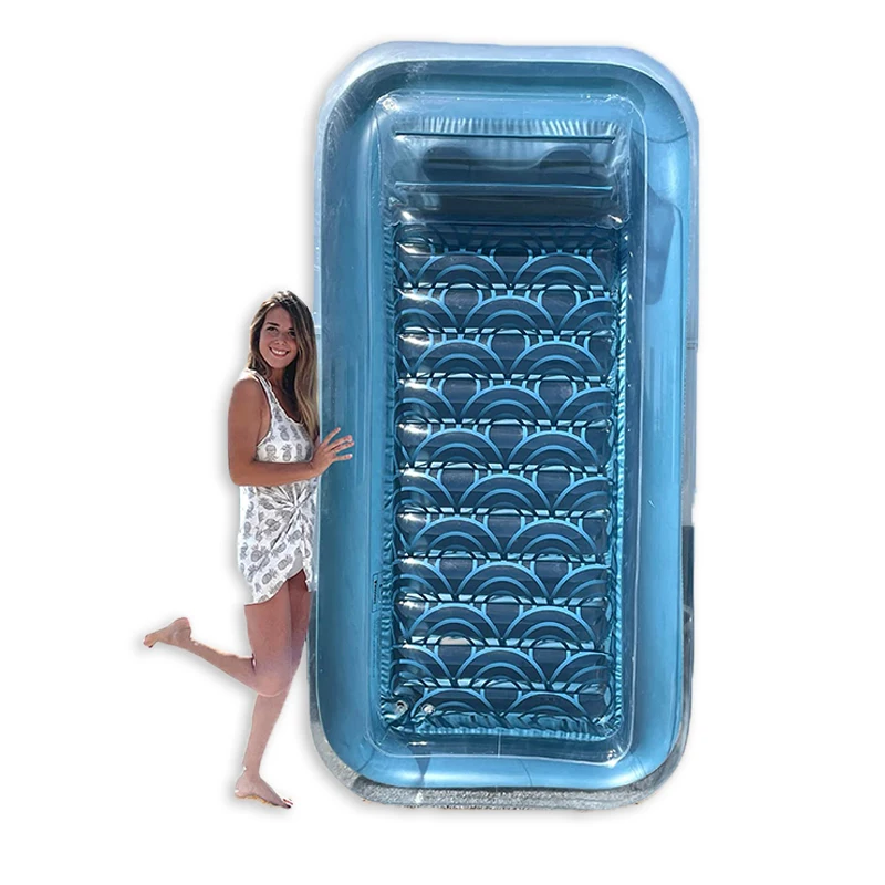 Cheap wholesale price Inflatable Translucent Blue pool swimming poool air filled float Air water mattress for Adult Kids