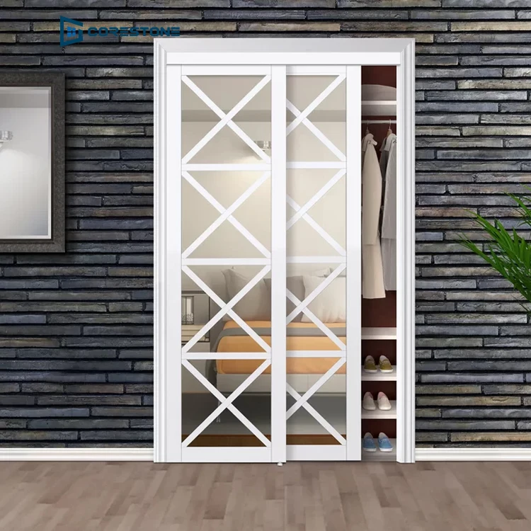 Lace Multi-X Design Mirrored Sliding Closet Door with Installation Hardware Kit Wood door