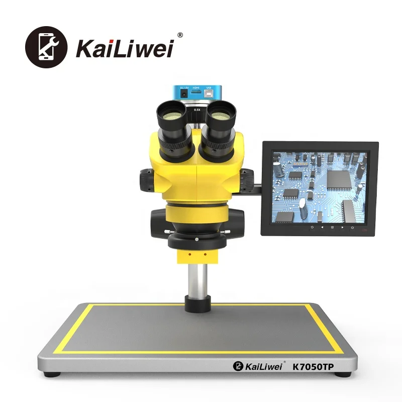 kailiwei 7-50x dental trinocular stereo zoom synchronize focus 38MP USB/HDMI-compatible camera display optical microscope prices