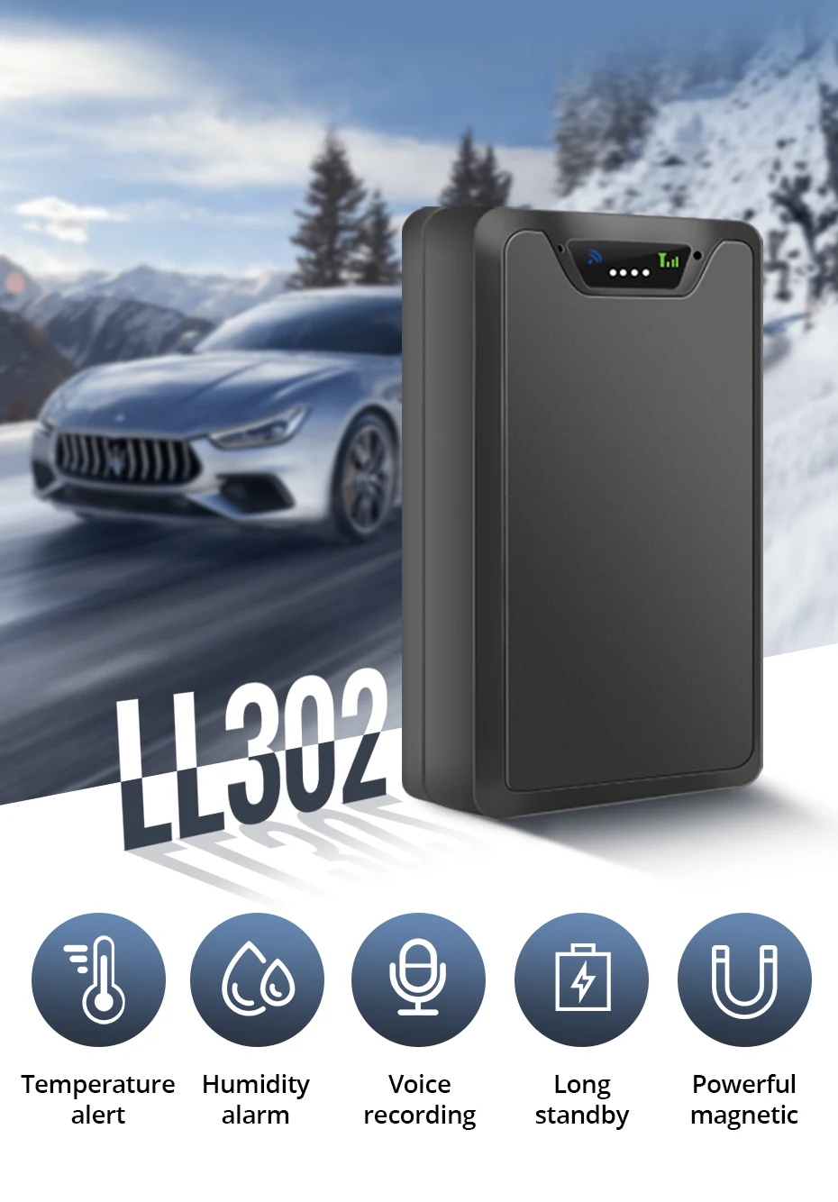Jimi LL302 4G GPS-трекер с отслеживанием в реальном времени несколькими сигнализационными сигналами магнитный датчик голосового мониторинга температуры автомобиля бесплатное приложение