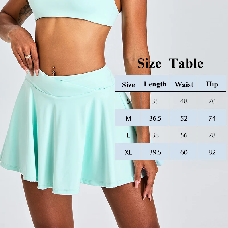 New Style Moisture Wicking Tennis Skirt The Abdomen Cross Belt  Lining Waist Top Sports Skirt