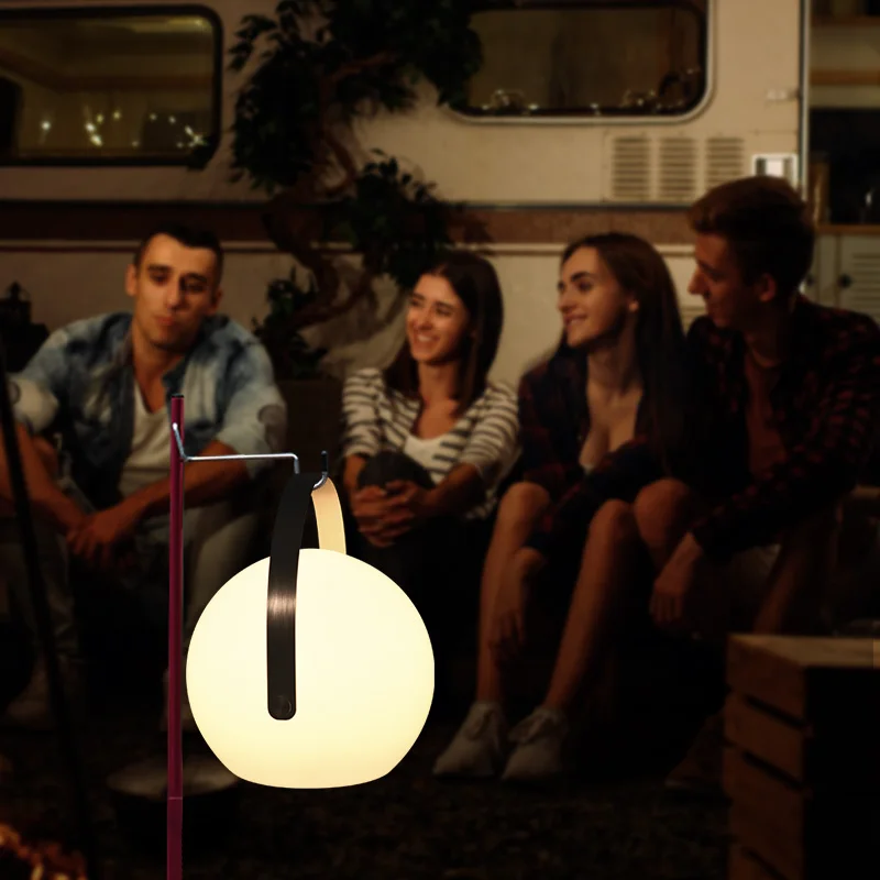 Ip44 Waterproof Outdoor Sphere Table Lamp High Quality Plastic Cordless USB Rechargeable Portable LED Table Lamp With Handle