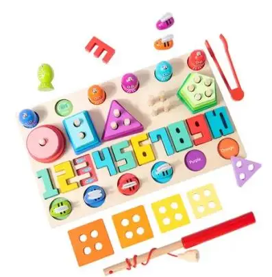 educational toy Magnetic fishing  toy clip bee set Two Sided Logarithmic Board Stacking Toys for kids