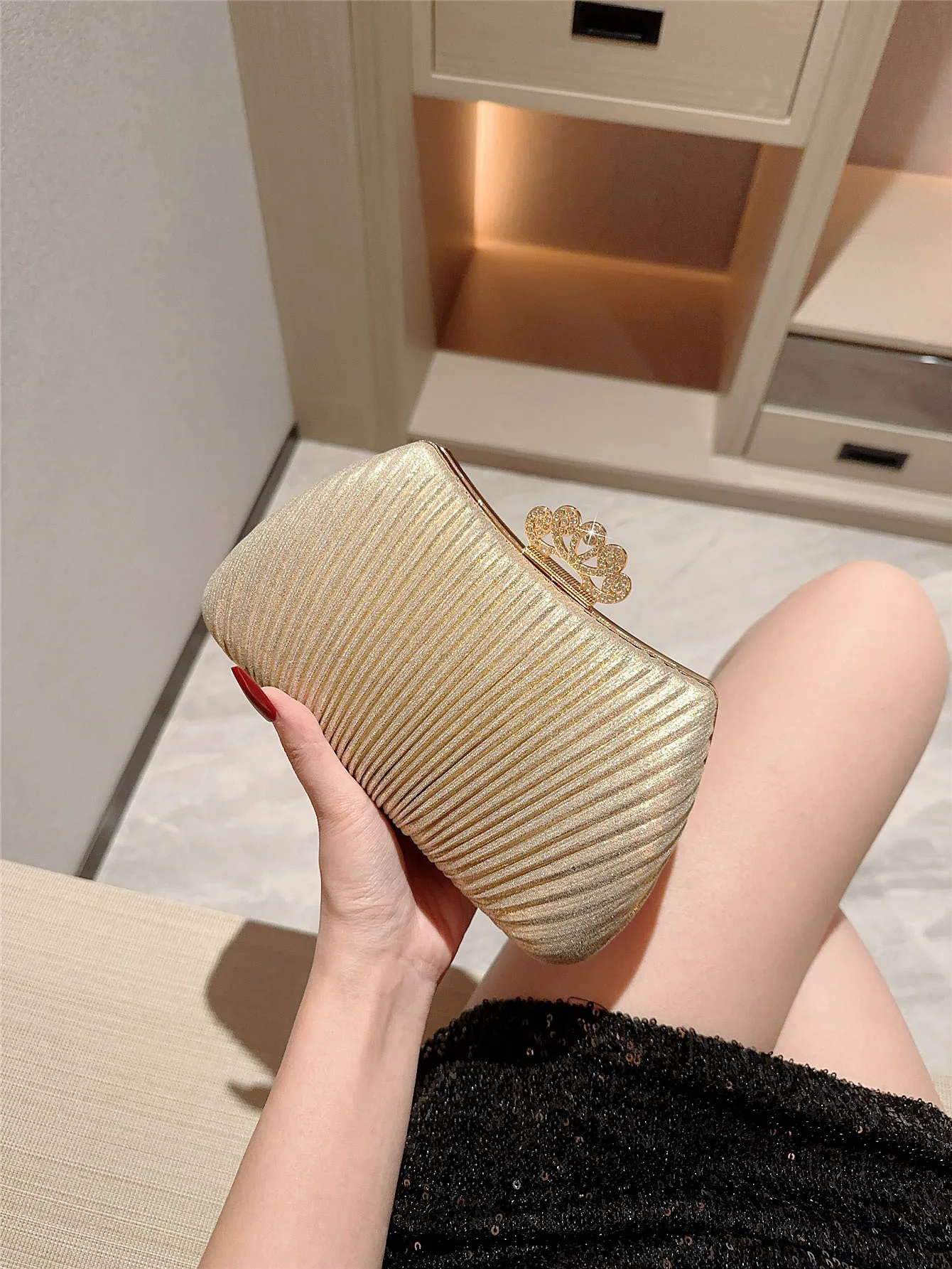 fashion ladies golden pleated prom dress party wedding evening bags high quality for women wholesale