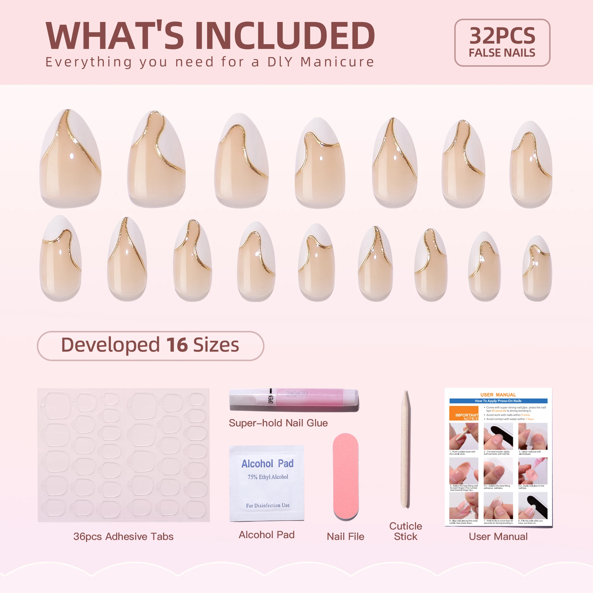 32Pcs Designer French Tip Press On Nails 3D Short Almond False Nails Press On Handmade Gel Nail Supplier For Summer