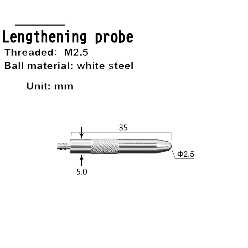 M2.5 Dial Indicator Probe Height Gauge White Steel Tungsten Steel Ruby Lengthened Probe
