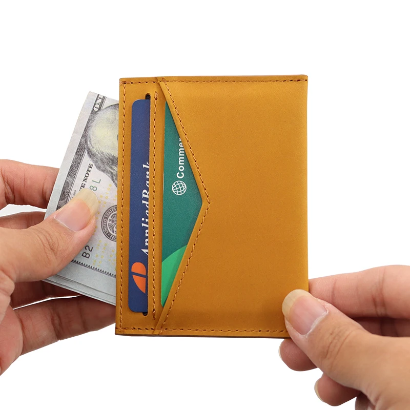 Custom genuine Leather Id Card Holder ultra -thin mini wallet card holder leather credit card holder