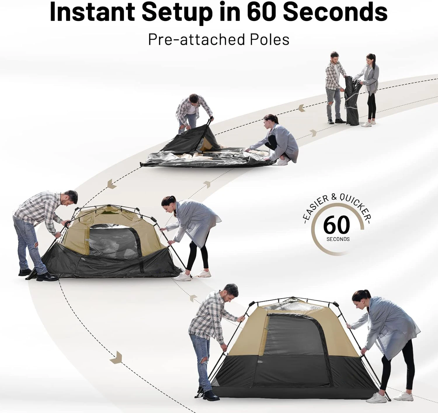 Instant Cabin Tent, 4 Person/6 Person Camping Tent Setup in 60 Seconds with Rainfly & Windproof Tent with Carry Bag