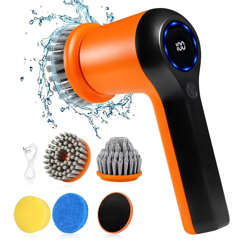 Electric Spin Scrubber Cordless Cleaning Brush with 4 Replaceable Brush Heads 2 Speeds and Battery Level Display Power Scrubber