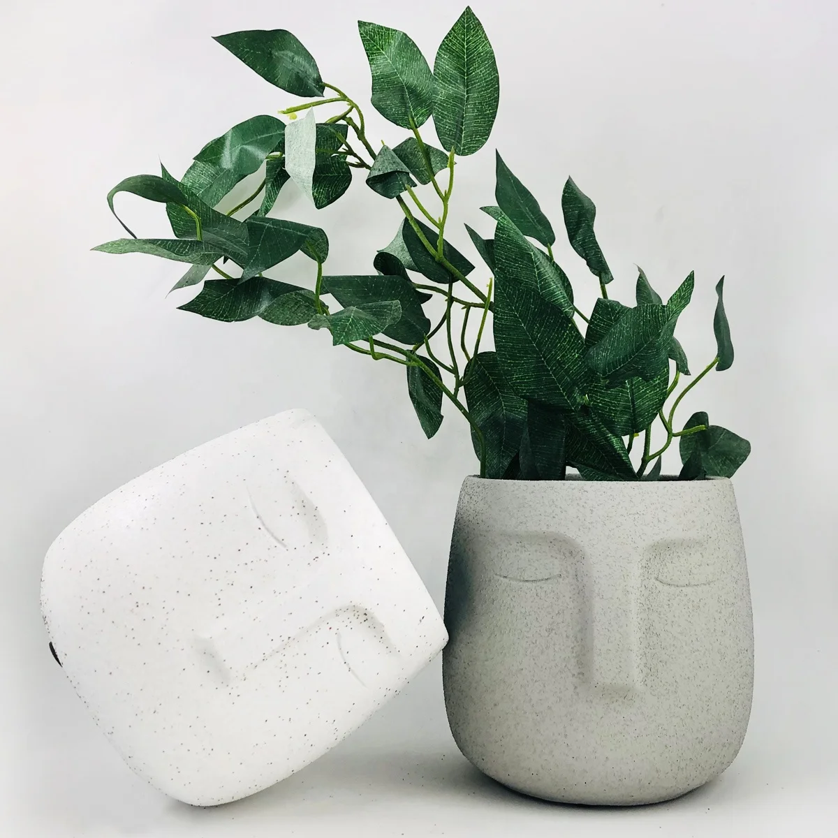 
5inch cement face pot concrete head pot for home deco Modern face planter cement Head Planter Human Face for succulent plant 