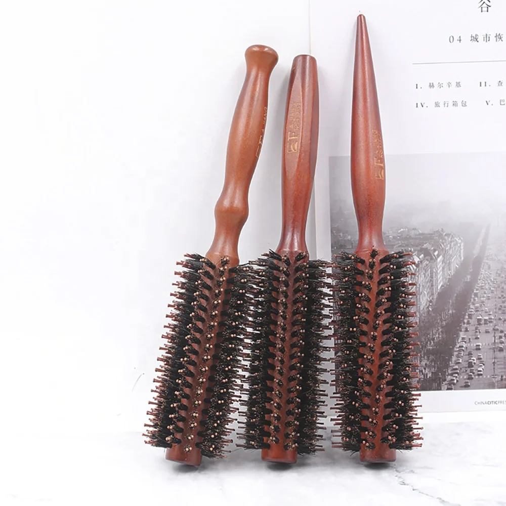 New Arrivals Hair Comb Bristles Rolling Inner Buckle Straight Hair Style Pig Bristles Wooden Rolling Comb