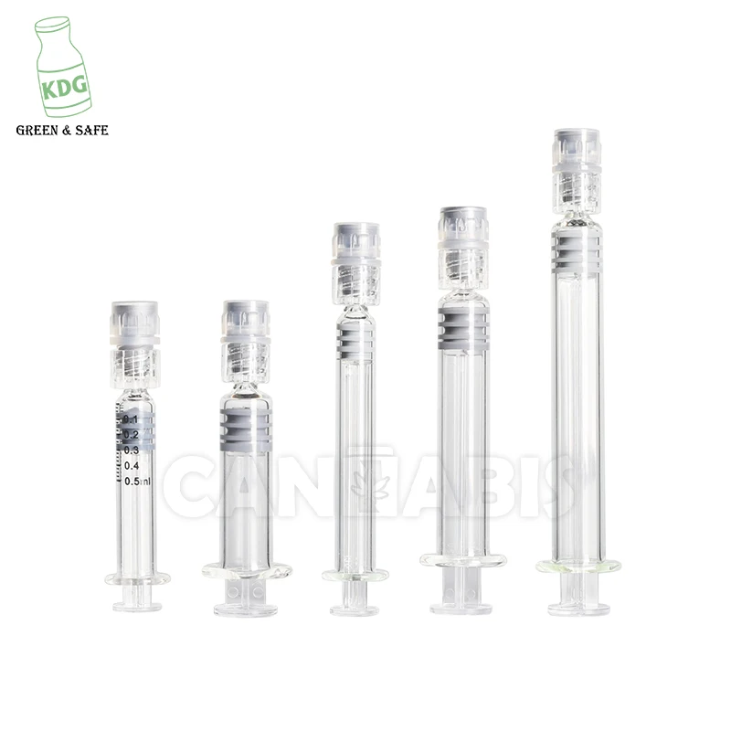 KDG Brand Clear Canna bis Syringe Herb Glass Hand Push Needle 0.5ml 1ml 2.25ml 3ml 5ml 10ml Customizable