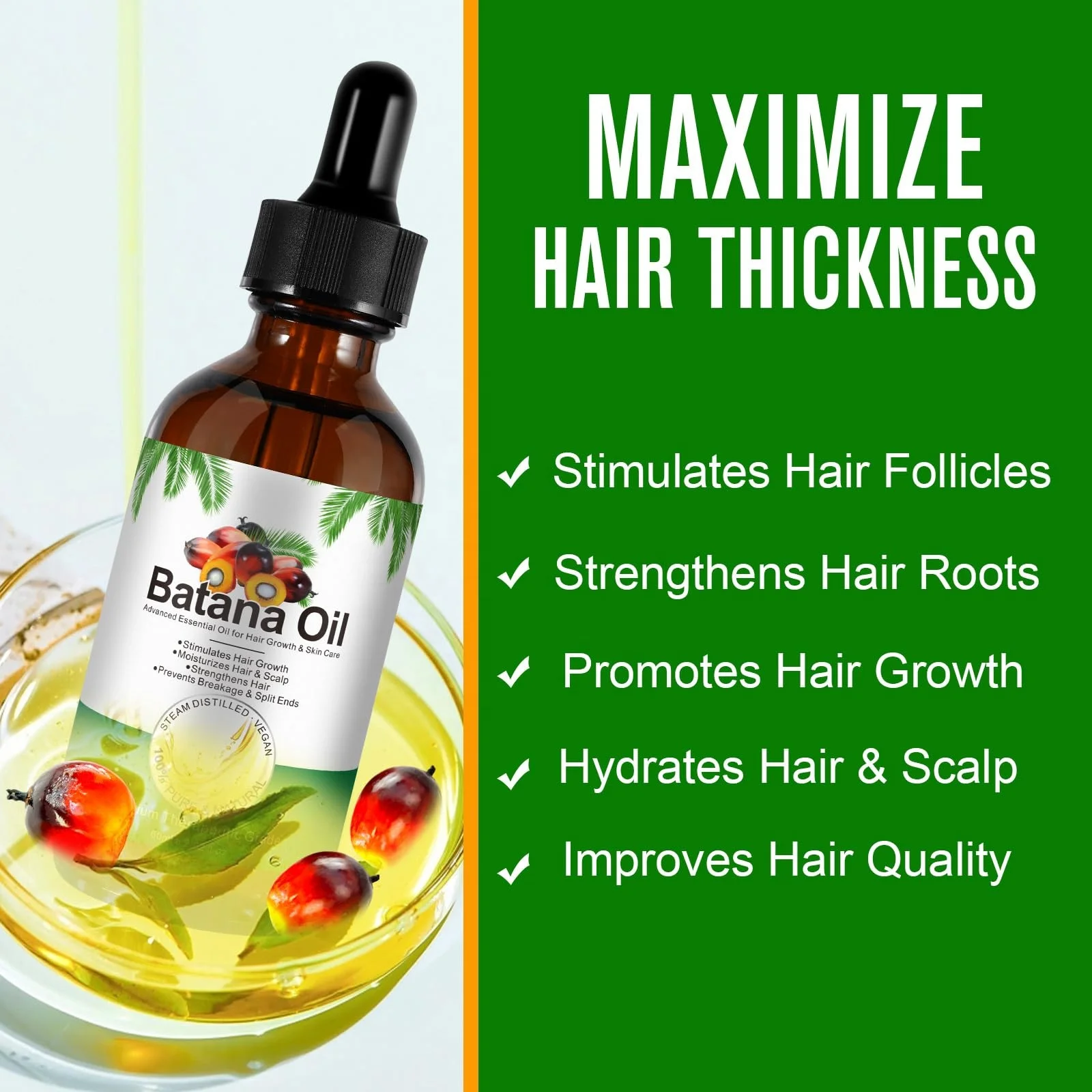 60ML Natural Private Label Hair Growth Treatment Essence Cruelty Free Hair Loss Batana Oil Scalp Massage Essential Oil
