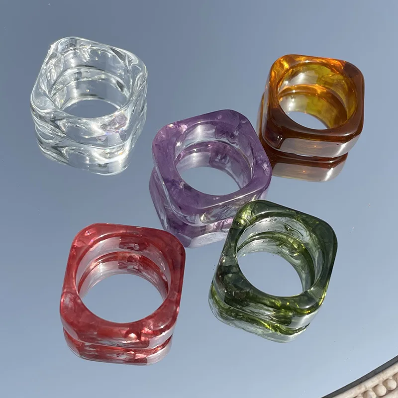 
MuXi Korean ink smudged square ring diy resin temperament ring resin acrylic rings 
