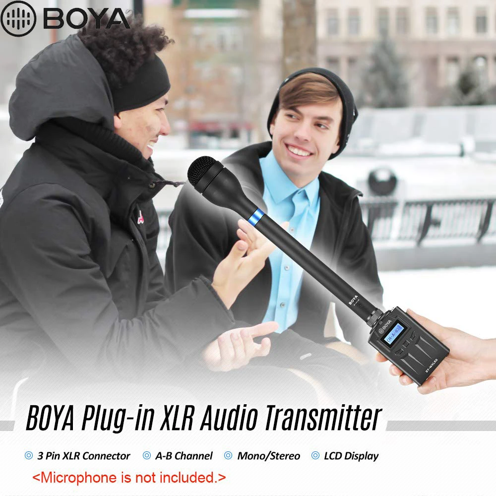 BOYA BY-WXLR8 Pro 48-канальный комплект микрофона включает в себя: передатчик подключаемого модуля на ЖК-дисплее XLR Сделано Китае 3 5 мм линейный вход с BY-WM8 /BY-WM6 приемник