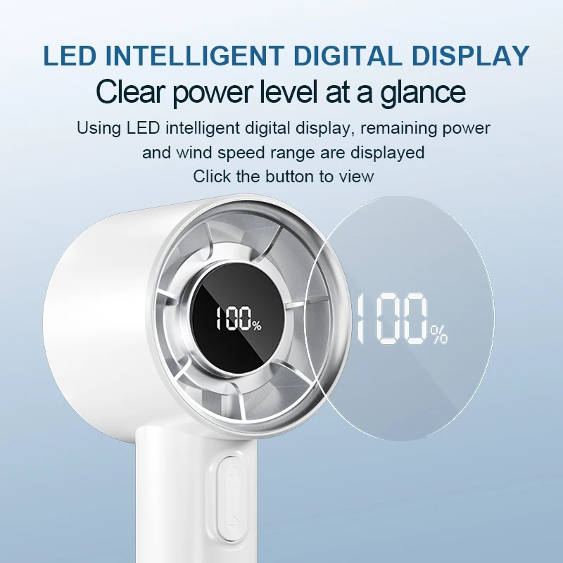 High speed 12000RPM Portable Air Cooling Handheld Turbo Fan 3000Mah Rechargeable USB Table Fans with Digital Display