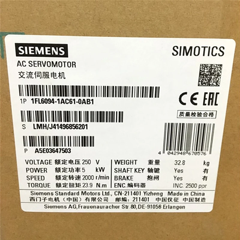  Siemens ac сервомотор 1FL6094-1AC61-0AB1 SIMOTICS