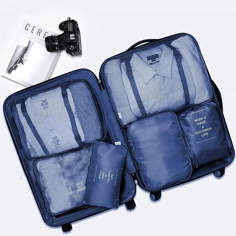 6pcs Lightweight Foldable Suitcase Organizer Unisex Travel Packing Cubes with Zipper Closure Fashionable Luggage Storage Bag Set