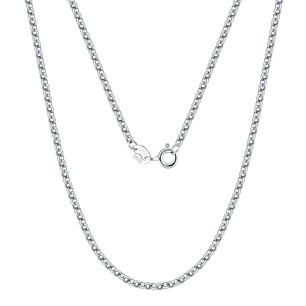 RINNTIN SC61 Solid 925 Sterling Silver Finding Jewelry Rhodium Plated 1.3MM Circle Rolo Link Chain Necklace for Women