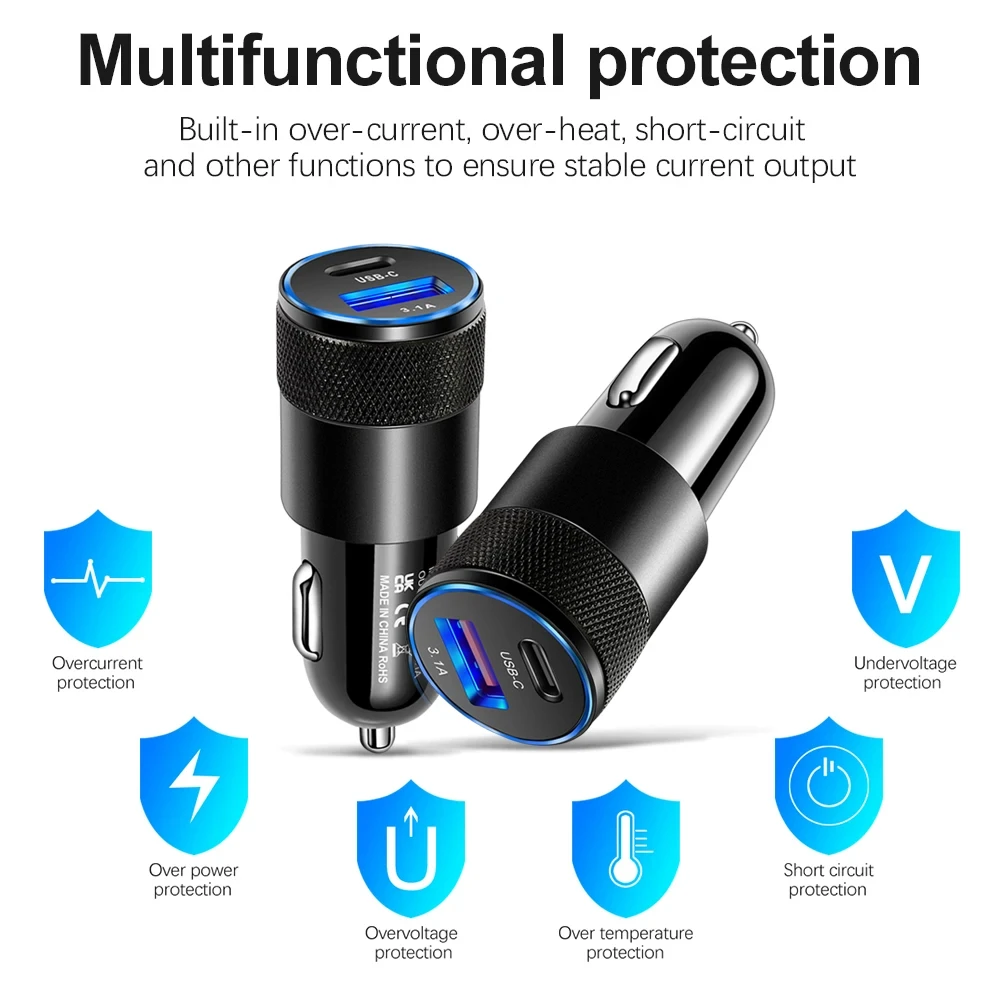 Car USB Adapter Fast Super Car Charger Cigarette Lighter PD USB Car Charger Auto Parts Accessories For iPhone Xiaomi Samsung