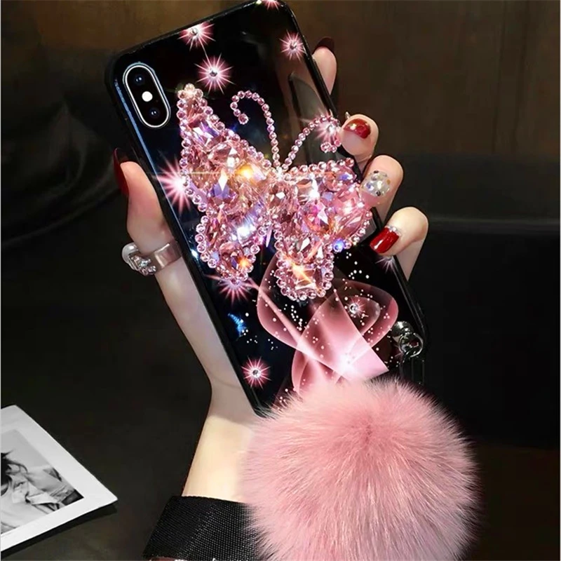 Роскошный женский Новый чехол для телефона из ТПУ с изображением бабочек и бриллиантов для iphone 13, 12, 11pro max, xs, 8 plus, защитный чехол для мобильного телефона