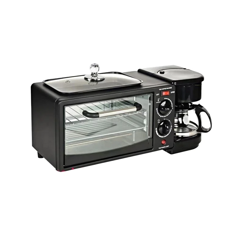 Kitchen toaster Black 3 In 1 Toaster 9L Multifunctional Breakfast Machine Mini Home Oven Coffee Pot Stainless Steel Frying Pan