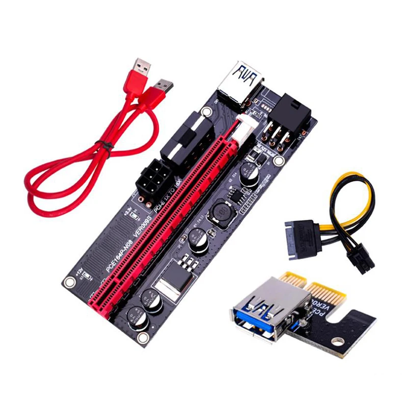  PCI-E карта расширения 009s Экспресс 1X 4x 8x 16x расширитель PCI E USB Райзер 009S адаптер SATA 15pin для майнинга