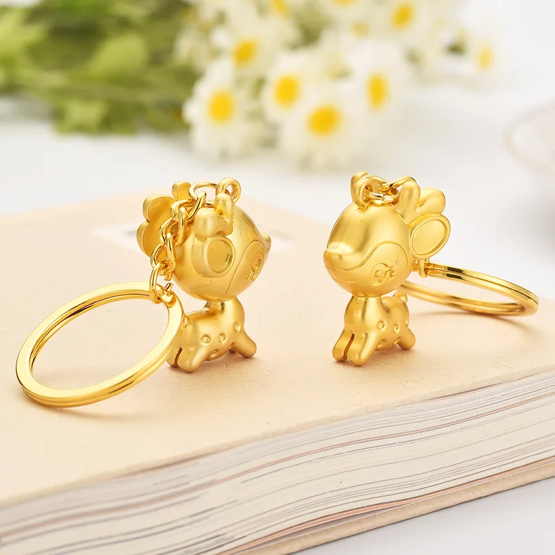 Customized 3D Craft Cute Deer Animal Toys Keyrings  Cartoon Key Chains Christmas Gifts Tree Car Decoration Gold Metal Keychains