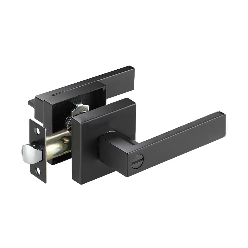 Iron Black Door Lock Contemporary Square Entry Lever Door Handle Reversible Push Bar Lock Set
