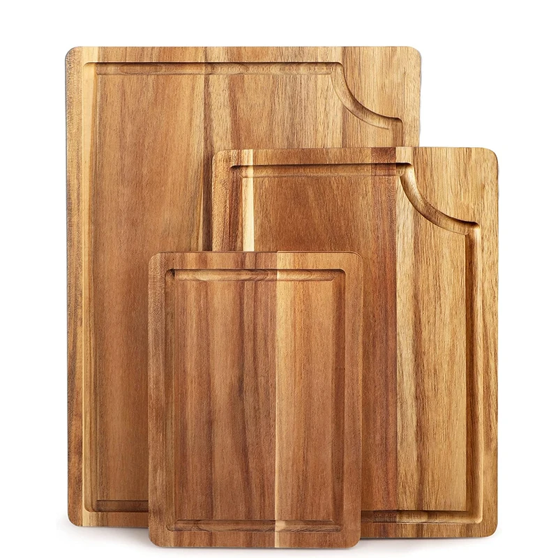Factory Wholesale Four Sizes Natural Acacia Wood Chopping Board Rectangle Cutting Board For Household