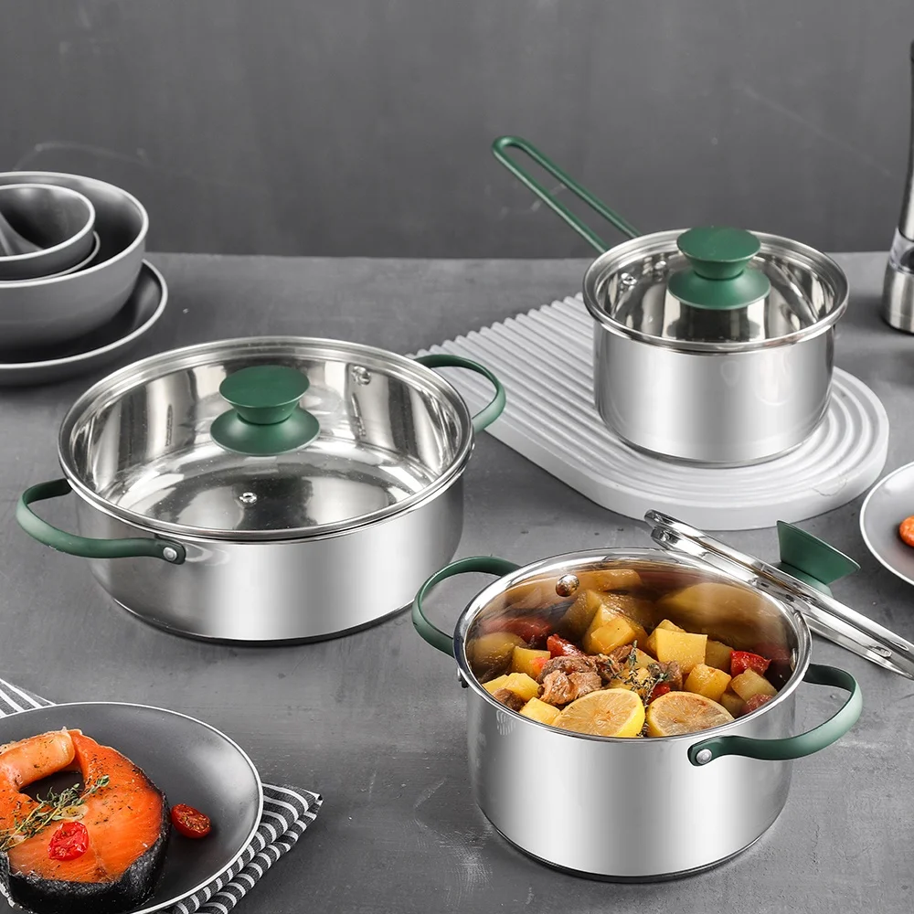 Kitchen 3 Pcs Non Stick Cookware Set Stainless Steel Cooking PURE