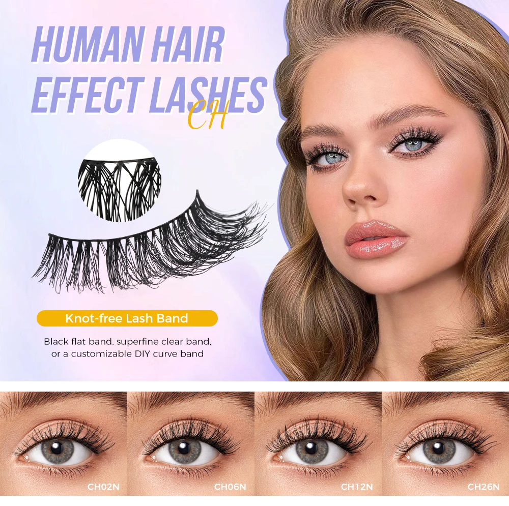 Wholesale faux cil clear band Human hair strip lashes Black Mixed Brown Transparent clear band False full strip eyelashes