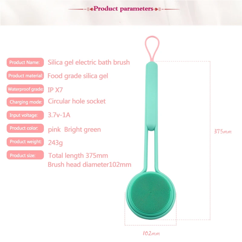 2019 Silicone Bath Brush Long Handle Rotating Shower Massage Brush Electric Silicone Shower Scrubber Back Cleaning