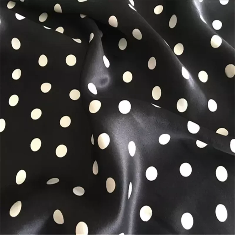Vintage Dot Black White Classic Style Polka Dot  100% Pure Silk Charmeuse Satin Fabric with Print for Dress